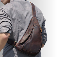 Sac bandoulière vintage en cuir véritable marron Crazy Horse avec fermeture éclair, sac de poitrine durable, sac à bandoulière, couleur personnalisable, pour l'extérieur