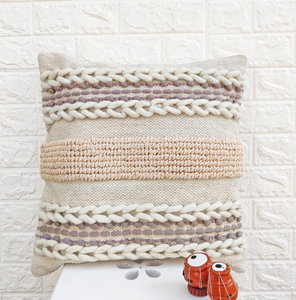 <b>Cream</b> Ivory Grey Natural Cotton Woven Tufted Textured Pillow Cover 18x18 - Product Image 1