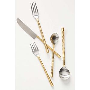 Stainless Steel Silver Flatware Set with <b>Gold</b> Twisted Handle Royal Look High Quality Flatware for Wedding Home - Product Image 1