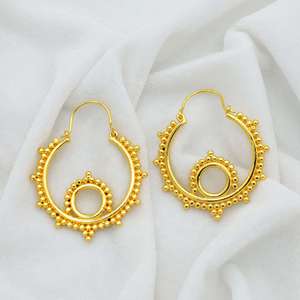 Pendientes de Aro con Diseño Tribal, Joyería Boho de Latón para Mujer, Chapados en Oro de 18k, Diseño Étnico, Venta al Por Mayor - Product Image 4