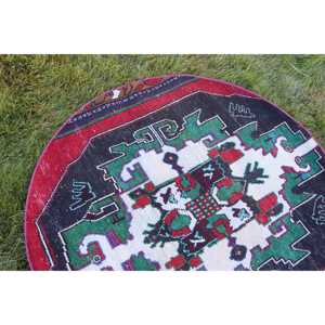 4x4 ft Vintage Rug, <b>Red</b> Ombr Turkish <b>Wool</b> Rug - Product Image 5