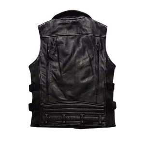 Gilet en cuir coupe-vent tendance pour homme, style urbain, fermeture boutonnée, personnalisable, emballage prêt à la vente - Product Image 5