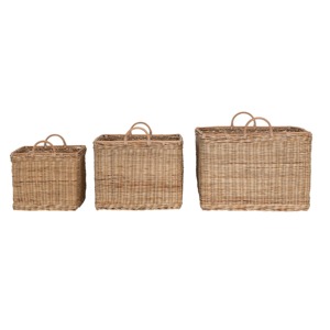 Set of 3 <b>Square</b> Rattan <b>Baskets</b> with Handles Handmade Storage <b>Basket</b> Wholesale eco-friendly Made in Vie - Product Image 1