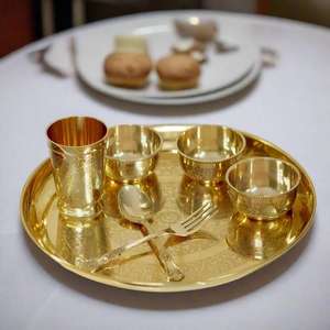 Service de table classique en laiton avec plateau, vaisselle réutilisable et écologique pour la maison et l'hôtellerie - Product Image 3