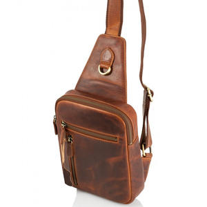 Bolso de pecho de cuero de Estilo Vintage para hombre con cierre de cremallera Característica a prueba de agua de moda - Product Image 5