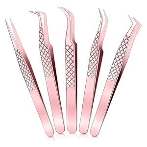 Ensemble de 5 pinces à épiler en acier inoxydable de haute qualité pour extensions de cils - Anti-statique et durables - Product Image 1