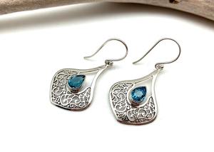 Bijoux pour femmes Boucles d'oreilles en argent style bohème Bijoux en argent sterling 925 Topaze bleue Pierre précieuse Boucles d'oreilles faites à la main Cadeau pour - Product Image 2