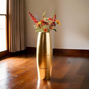 Jarrón de suelo chapado en oro de forma cilíndrica alta, decoración Interior de Hotel para el hogar de lujo, diseño hecho a mano, jarrón de maceta de bajo precio - Product Image 4