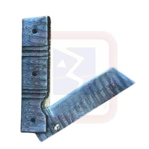 Acheter couteau pliant en acier damas OEM ODM manche nervuré gaine en cuir tactique survie en plein air utiliser des couteaux - Product Image 2