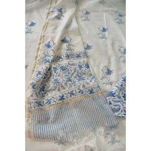 Elegante Vestido Indio Blue Lily para Mujer - Material de Seda Sin Coser para Salwar Kameez, Conjunto de Traje Chanderi Estampado a Mano, Sin Arrugas - Product Image 2