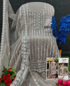 Dernière exclusivité indienne pakistanaise Designer Organza tissu élégant semi-cousu Salwar Kameez adultes à la mode ethnique fête porter - Product Image 1