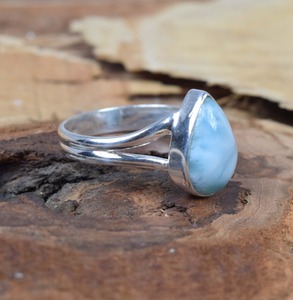 Anillo hecho a mano estilo bohemio Larimar piedra preciosa anillo de promesa sólido 925 joyería de plata esterlina 925 anillo de sello joyería - Product Image 2