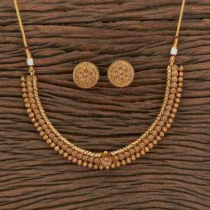 Matte Gold Plated Classic Antique <b>Necklace</b> Set 217391 With Color Stone Wholesalers in India - Product Image 2