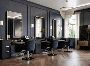 Modern Storage Salon Mirror Wooden Black Grey Barber <b>Station</b> Glass Salon Barber <b>Station</b> Furniture Hair Wash Sink Warehouse Hotel - Product Image 2
