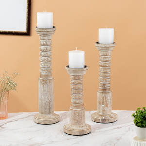 ชุดเชิงเทียนไม้หรูหรา3ชิ้นพร้อมพื้นสีขาวเหมาะสำหรับห้องนั่งเล่นห้องนอนและกิจกรรมกลางแจ้งในร่ม - Product Image 2