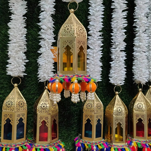 Tarro de linterna hecho a mano de estilo mogol con guirnalda de jazmín soporte de luz de té marroquí Diwali Eid decoración de boda colgante Floral - Product Image 1