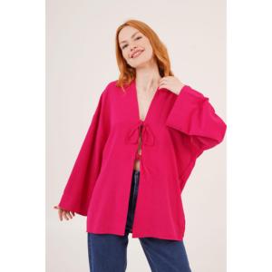 Túnica Lustrin para Mujer, Color Fucsia, Mezcla de Viscosa, Manga Española, con Detalle de Lazo Frontal, para Pedidos al Por Mayor - Product Image 1