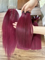 Cabello humano Remy vietnamita SDD Paquete de cabello 2 paquetes 8-10 pulgadas Cierre 2X4 10 pulgadas Hueso Cabello liso Color vino Sin desprendimiento