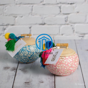 Tarro decorativo de bambú hecho a mano con borlas coloridas caligrafía árabe Ramadán Eid Gergean caja de regalo para dátiles nueces - Product Image 3