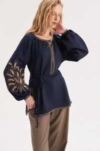 Blusa campesina de lino largo de estilo tradicional Vyshyvanka azul marino para mujer, lavable Natural regalo de cumpleaños, estilo ucraniano - Product Image 6