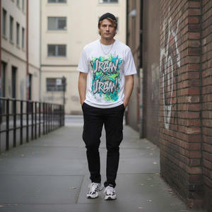 Camiseta de Manga Corta con Cuello Redondo para Hombre, Estilo Urbano Ecológico, Diseño Gráfico, Tejido de Algodón Lavado - Product Image 1