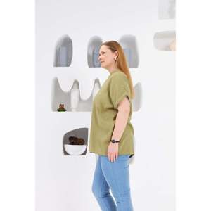 만다린 칼라 플러스 사이즈 블라우스 올리브 - Product Image 3