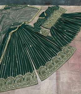 Georgette-traje de Sharara de estilo paquistaní con Secuencia bordada, traje de trabajo, hermoso Color oscuro para boda, calidad de exportación - Product Image 5