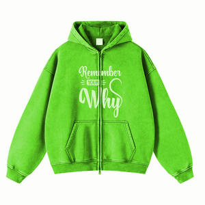 Sweat à capuche personnalisé lavé à l'acide pour garçons fermeture éclair grande taille à manches longues sérigraphié logo sweats à capuche à la mode pour adulte - Product Image 3