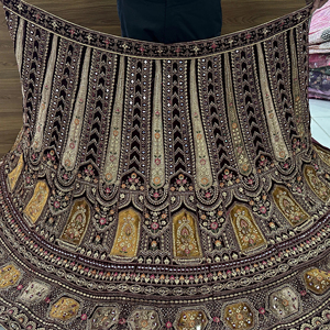 Royal Velvet Bridal Lehenga Heavy Mirror Jarkan Work 4M Flair Double Can Choli 1,2 M Two Heavy Dupattas Party - Product Image 3