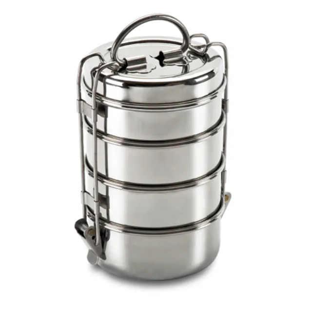 2024 New Latest Stainless steel round shaped 4 tier tiffin box Lunch Box from Indian seller with best price and great quality