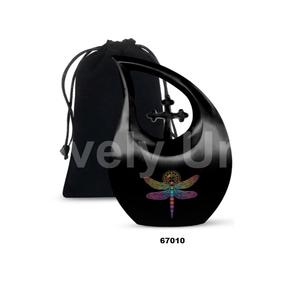Urne adulte de crémation de libellule de goutte de larme de croix noire pour les cendres humaines avec le sac libre de velours - Product Image 3