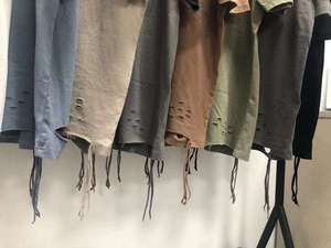 Haute rue goutte épaule coupe homme déchiré t-shirt chanvre coton tissus surdimensionné goutte épaule acide Vintage lavé bordure t-shirt - Product Image 3