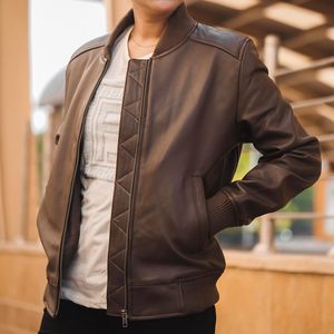 Veste en cuir de Style universitaire classique pour femmes-Mode décontractée coupe-vent Moto Biker Veste bombardier en cuir véritable pour femmes - Product Image 4