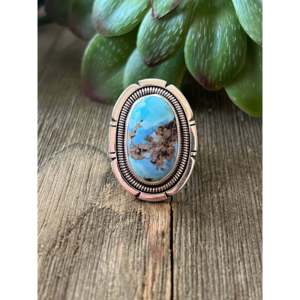 Wydell Billie Golden Hill <b>Turquoise</b> <b>Ring</b> Sterling Silver Bezel Set Size 5 - Product Image 1