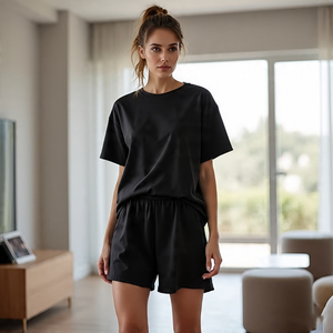 Conjuntos holgados de camiseta y pantalones cortos para mujer, conjuntos de pantalones cortos para correr Fitness Stone Wash, sudaderas, conjuntos de pantalones cortos Vintage para mujer - Product Image 1