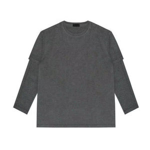 Camiseta de lavado ácido de algodón 100% para hombre, ropa de calle de manga larga de doble capa de gran tamaño, estilo informal en blanco - Product Image 3