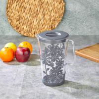 Carafe isotherme moderne en plastique écologique de 2500 ml/84 oz avec couvercle sans BPA et motif floral pour servir des boissons froides