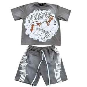 Ensemble short et pantalon pour homme, respirant, imprimé, style streetwear, 100% coton, été - Product Image 4