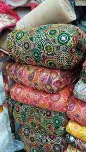 Telas bordadas hechas a medida con trabajo de espejo y colorido bordado de tema indio ideal para diseñadores de vestidos para reventa - Product Image 3