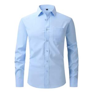 Camisa con botones de manga larga informal de rendimiento de secado rápido de Color sólido tejido con logotipo personalizado de fábrica al por mayor de Bangladesh para otoño - Product Image 3