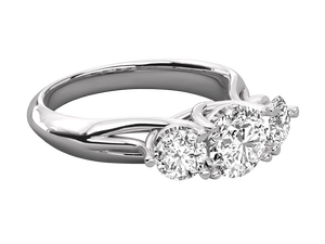 Bague de fiançailles ou de promesse en diamant de laboratoire à trois pierres en platine plaqué or 14 carats, certifiée IGI, taille brillant pour femmes - Product Image 5