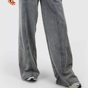 Ensemble survêtement oversize pour femme en molleton français délavé à l'acide avec strass, col rond, cordon de serrage, deux pièces - Product Image 6