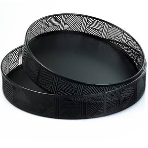 Ensemble de deux plateaux de service en métal pour la décoration de table de fête de mariage, vaisselle, finition noire avec revêtement en poudre - Product Image 2