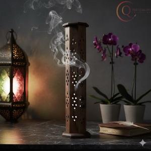 Brûleur d'encens en bois de qualité supérieure avec sculpture ethnique artisanale, naturel et durable, pour la décoration religieuse, les espaces de yoga et de relaxation - Product Image 6