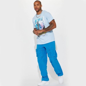 Recién llegado, pantalones de chándal de tela de nailon azul para hombre, ajuste holgado con bolsillos grandes, pantalones Cargo hechos a medida para la venta - Product Image 2