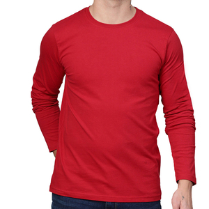 T-shirt à manches longues en coton de haute qualité pour hommes, couleurs unies, impression, coupe ajustée, t-shirt de fitness à manches longues pour hommes, col rond - Product Image 1
