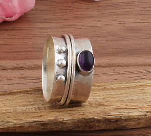 Wholesale 925 Sterling Silver Handmade <b>Spinner</b> <b>Ring</b> with Amethyst Gemstone Brass and Hammered Gift Idea - Product Image 5