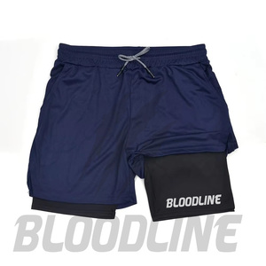 BLOODLINE Men's Red Casual Shorts with Black Inner <b>Layer</b> Quick Dry Elastic Waist <b>Mid</b> Length PU Coated Pockets Sublimation Print - Product Image 2