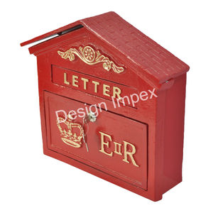 Boîte aux lettres à collectionner peinte à la main en aluminium moulé de couleur rouge et boîte porte-lettres pour fournitures de maison et de jardin - Product Image 2