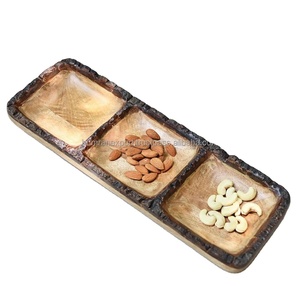 ถาดไม้มะม่วงดีไซน์เป็นเอกลักษณ์สำหรับขนมขบเคี้ยวพร้อมพาร์ติชั่นสามส่วนสำหรับขัดเงาคุณภาพดีที่สุด - Product Image 1